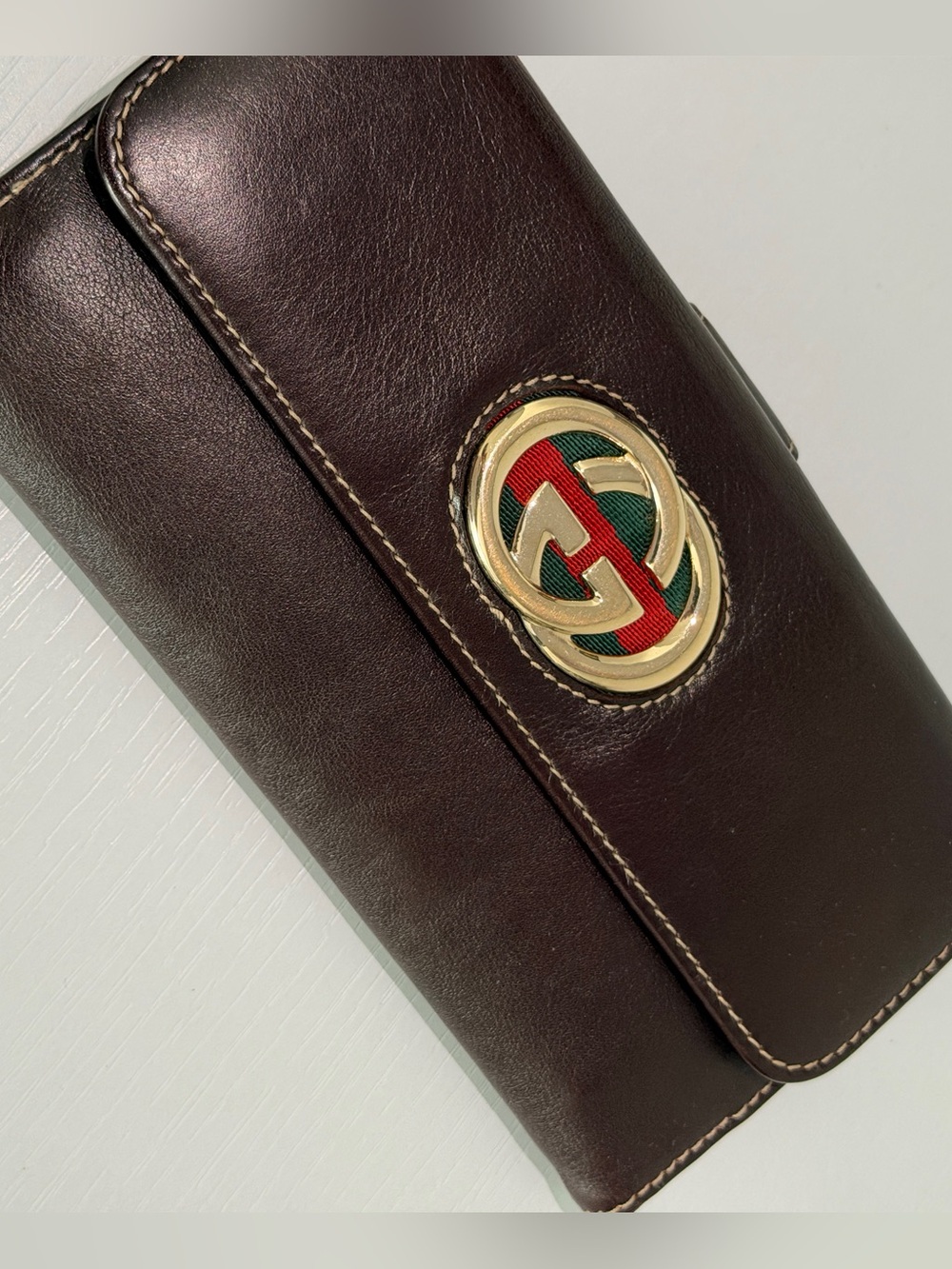 Gucci Brown Leather Web Logo Continental Wallet